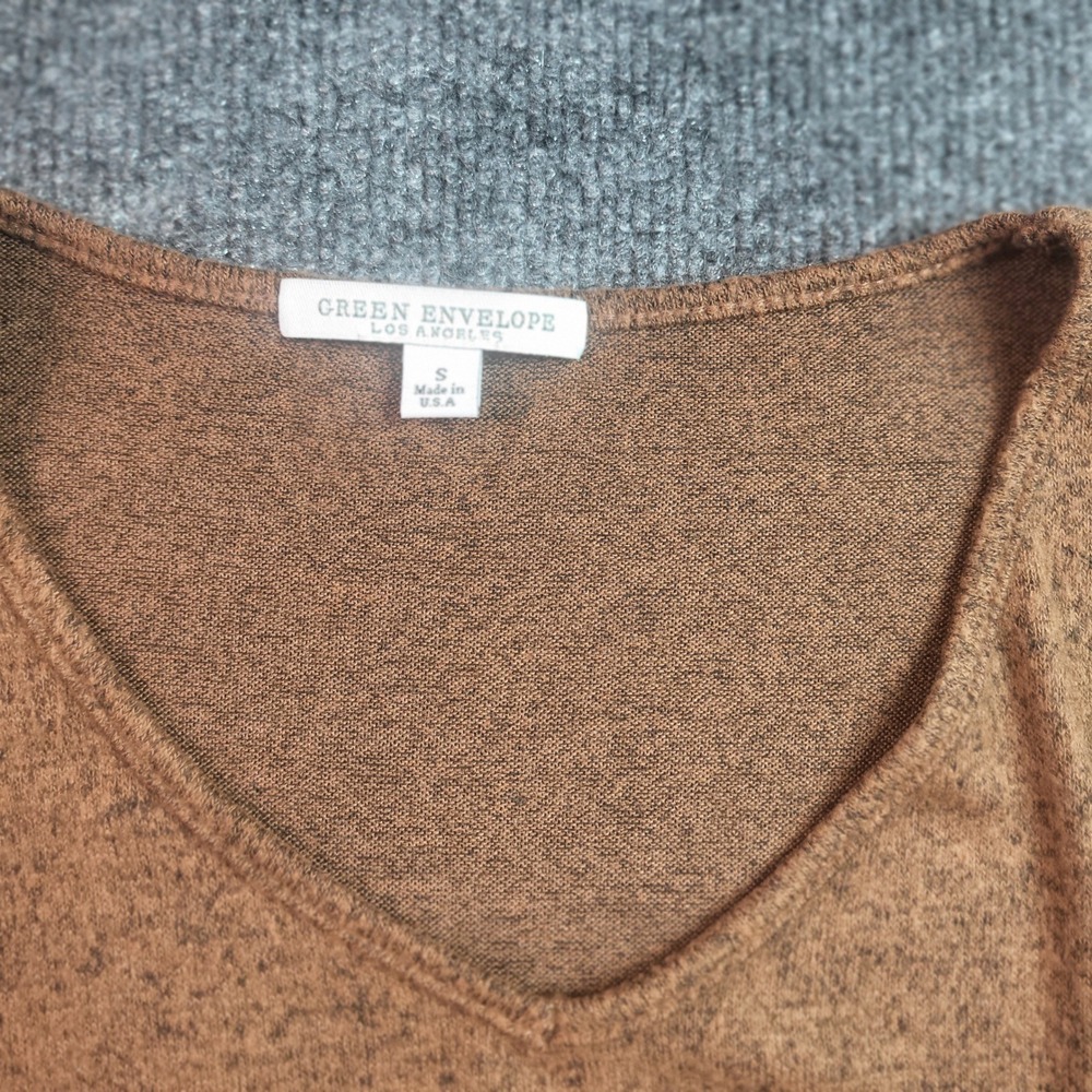 Green Envelope Los Angeles Womens Small Brown Marled Tiered Peplum Top Long Slee - Picture 3 of 6